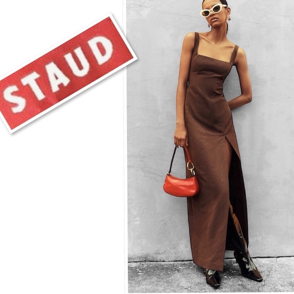Staud Portrait Maxi Dress Gown Chocolate Brown Size 4 - Picture 4 of 13